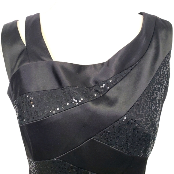 Sangria Cocktail Dress Asymetrical Neckline Bandage Spandex 10 Black Sequins EUC - Picture 4 of 12